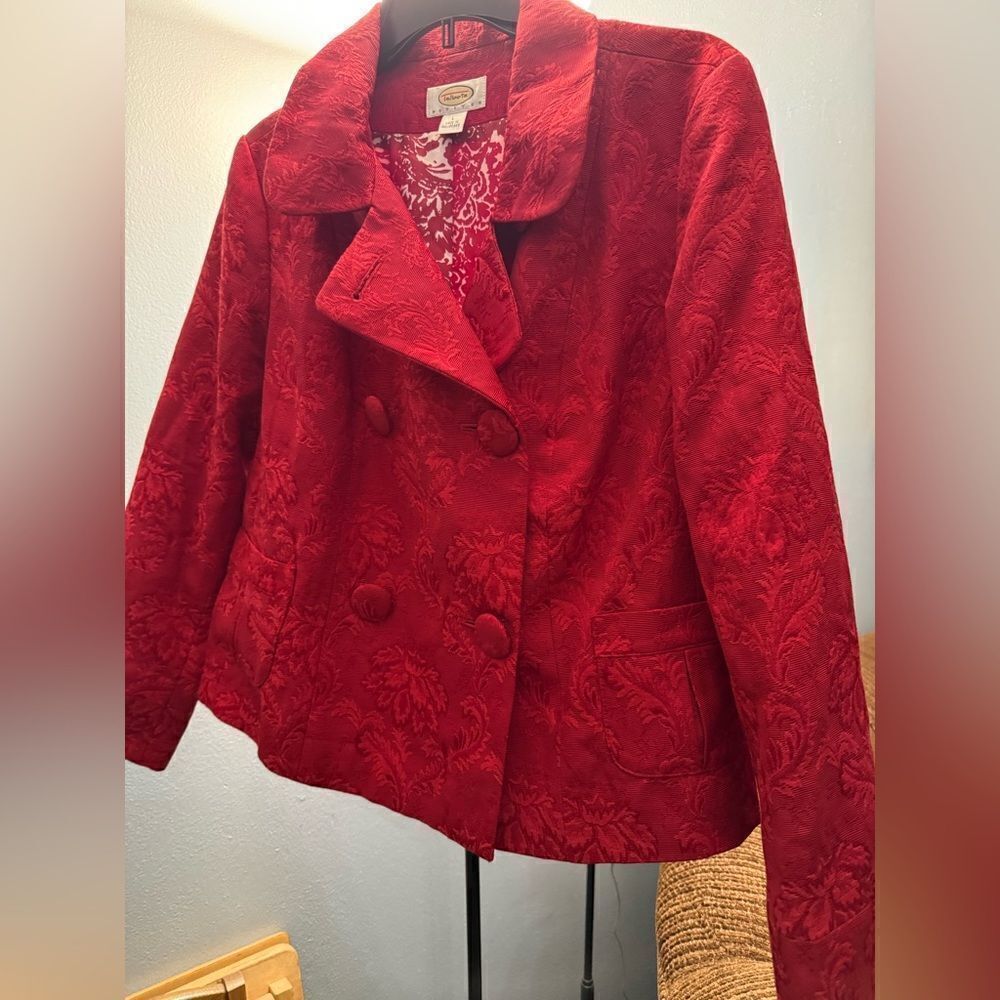 Talbots Printed Red Pea Coat Jacket Women's Size Petite Large Red - Picture 3 of 15